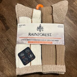 RAINFOREST 6 Pack Cushion All Season Casual Mid-Calf Socks Men 6-12 Brown Tan